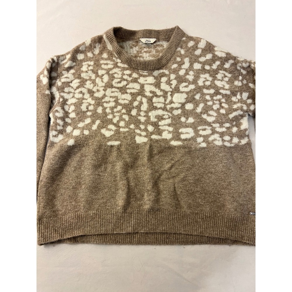 Joules Niamh Leopard Print Wool Blend Crew Neck Sweater Brown Womens Size 12 - Picture 2 of 10